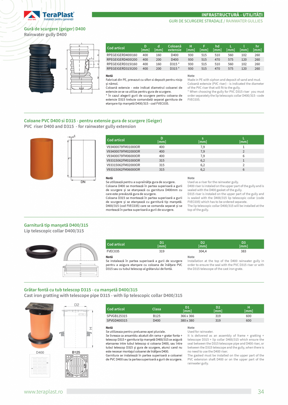 Pagina 34-Catalog tehnic - Drenaj  Catalog, brosura Romana, Engleza enaj apă din subteran și suprateran
•	...
