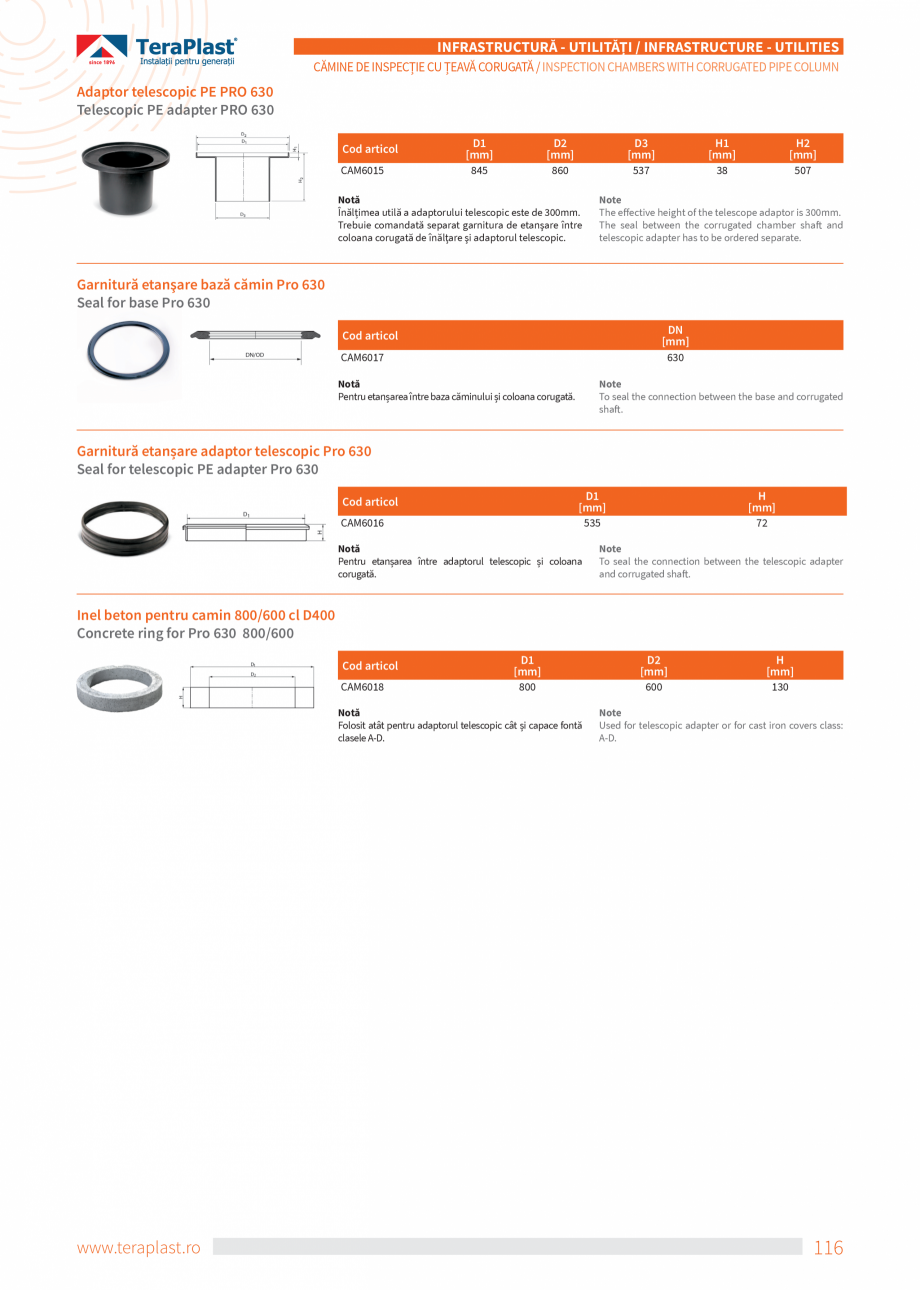 Pagina 116-Catalog tehnic - Exterioare   Catalog, brosura Romana, Engleza 250/110
250/125
250/160
250/200...
