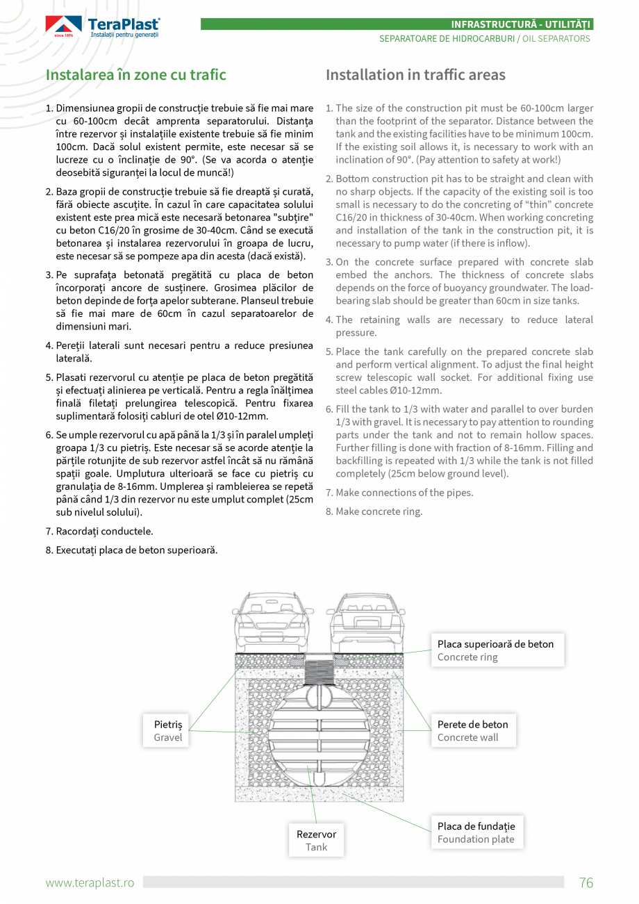 Pagina 4-Separatoare de hidrocarburi TeraPlast Clasa I, Clasa II, By-pass Specificații tehnice Romana,...