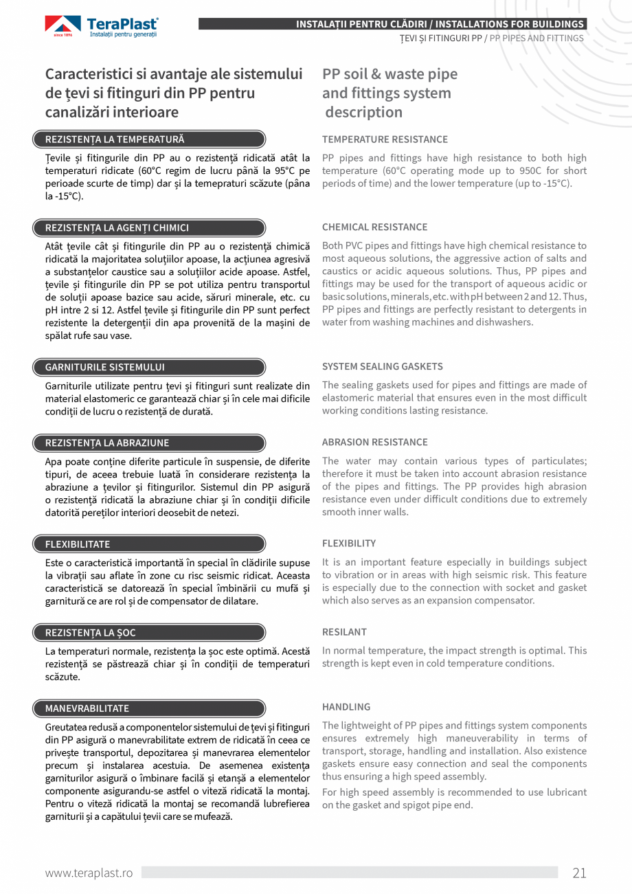Pagina 3-Tevi si fitinguri din PP pentru canalizari interioare TeraPlast Catalog, brosura Romana, Engleza ngs...