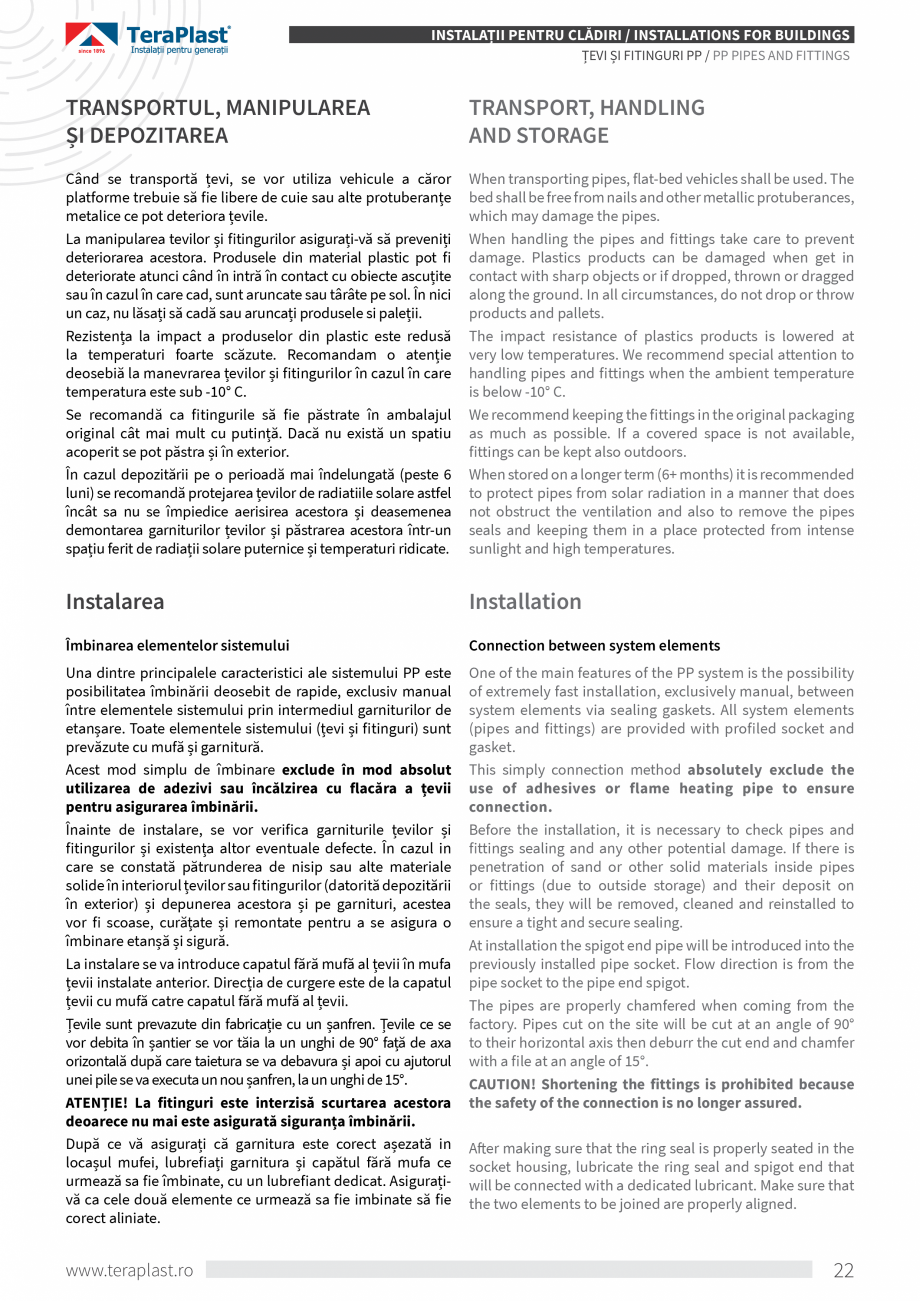 Pagina 4-Tevi si fitinguri din PP pentru canalizari interioare TeraPlast Catalog, brosura Romana, Engleza re ...