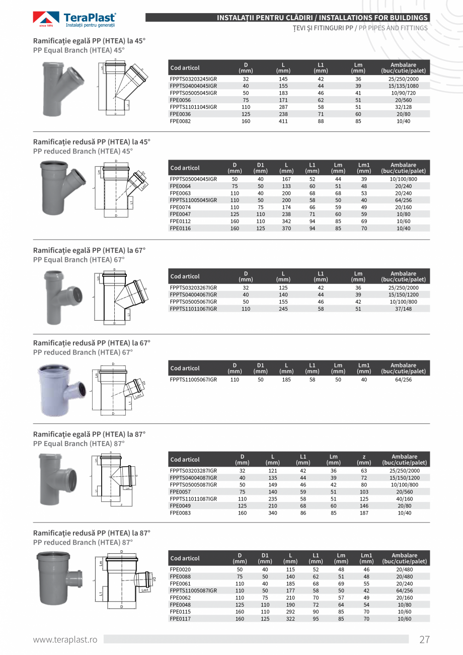 Pagina 9-Tevi si fitinguri din PP pentru canalizari interioare TeraPlast Catalog, brosura Romana, Engleza...