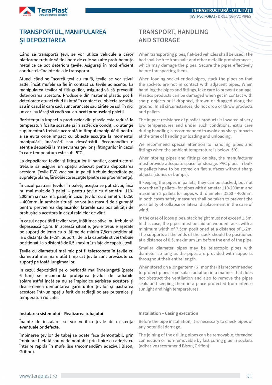 Pagina 5-Tevi din PVC de tubare pentru puturi forate TeraPlast Catalog, brosura Romana, Engleza  PVC asigură...