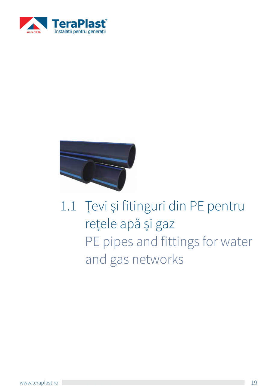 Pagina 1 - Tevi si fitinguri din PEHD pentru alimentare cu apa si gaz TeraPlast Catalog, brosura...