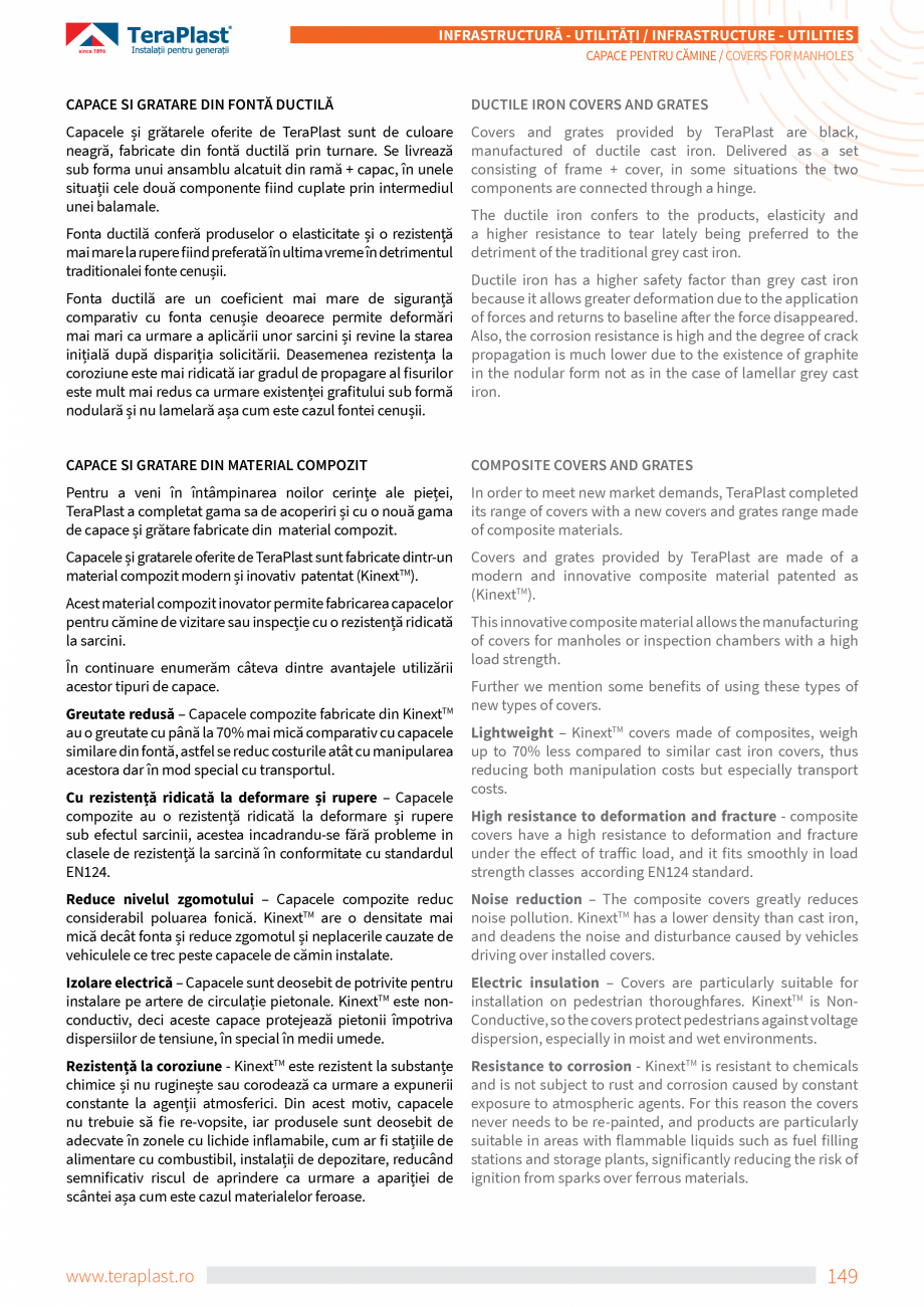 Pagina 3-Capace pentru cămine TeraPlast Specificații tehnice Romana, Engleza e definite mai sus care de...