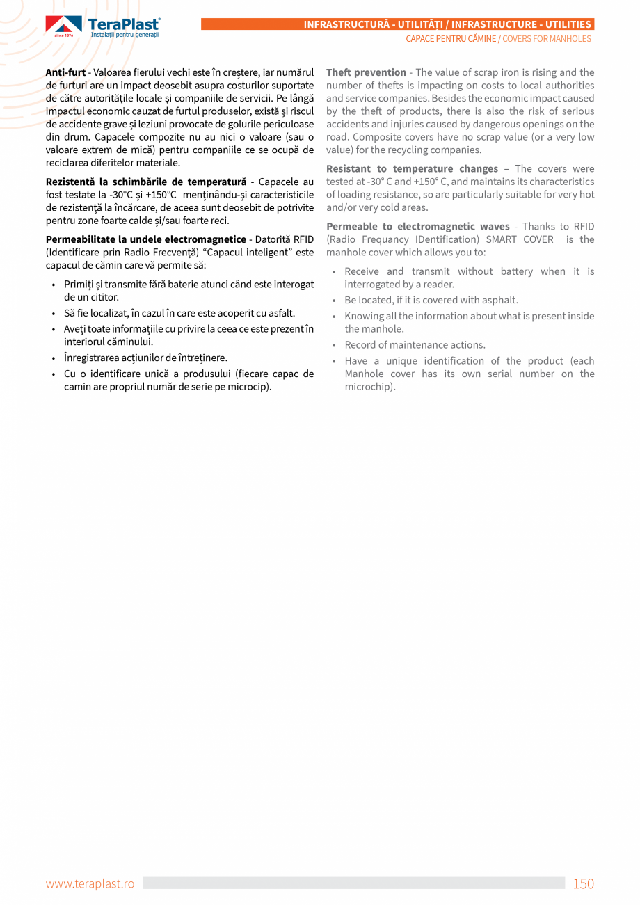 Pagina 4-Capace pentru cămine TeraPlast Specificații tehnice Romana, Engleza xle (400kN) - roads for heavy
...