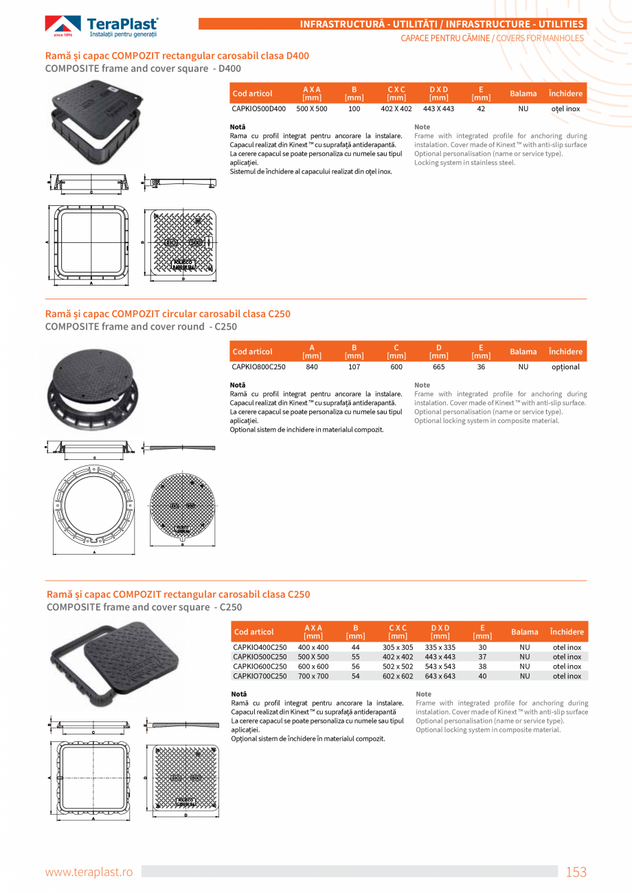Pagina 7-Capace pentru cămine TeraPlast Specificații tehnice Romana, Engleza novative composite material...