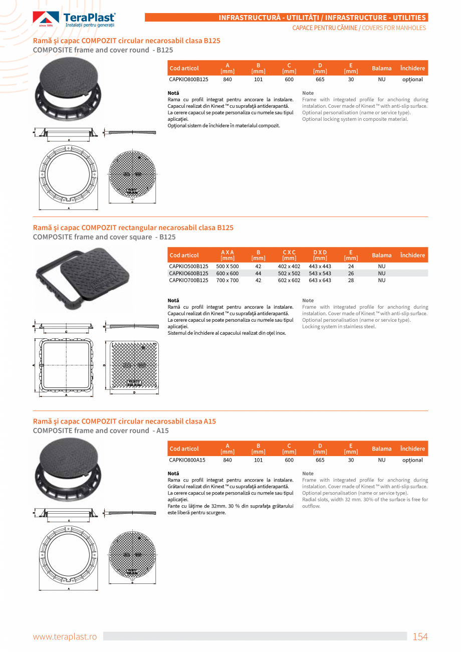 Pagina 8-Capace pentru cămine TeraPlast Specificații tehnice Romana, Engleza ezistență ridicată la...