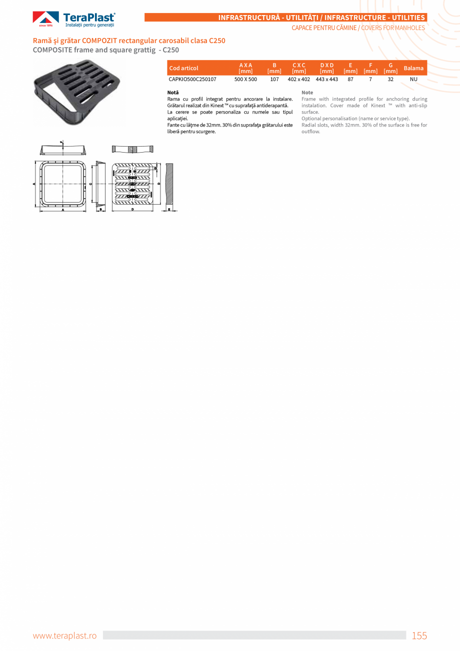 Pagina 9-Capace pentru cămine TeraPlast Specificații tehnice Romana, Engleza te capace protejează pietonii...