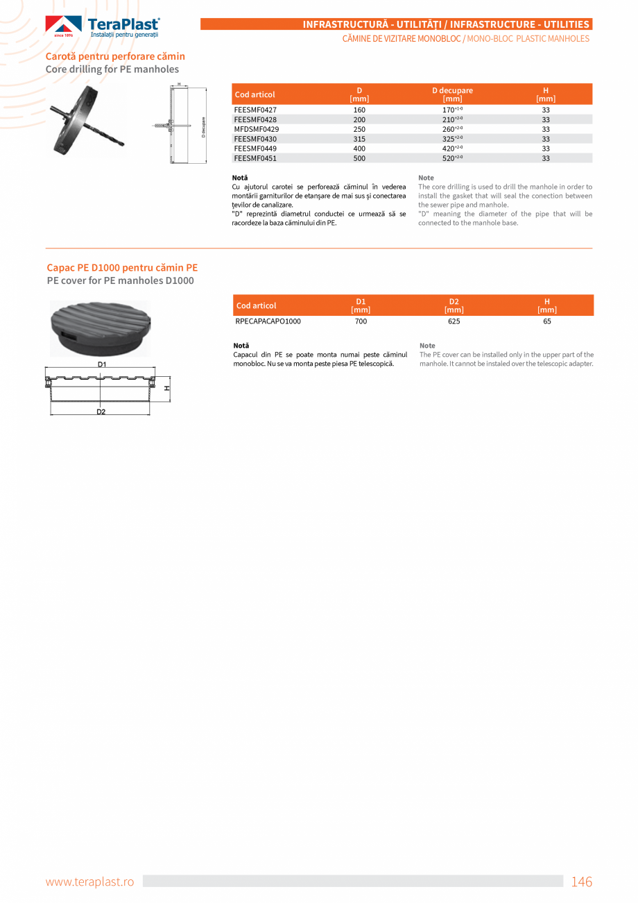 Pagina 12-Camine de vizitare din material plastic monobloc  TeraPlast Catalog, brosura Romana, Engleza tor,...