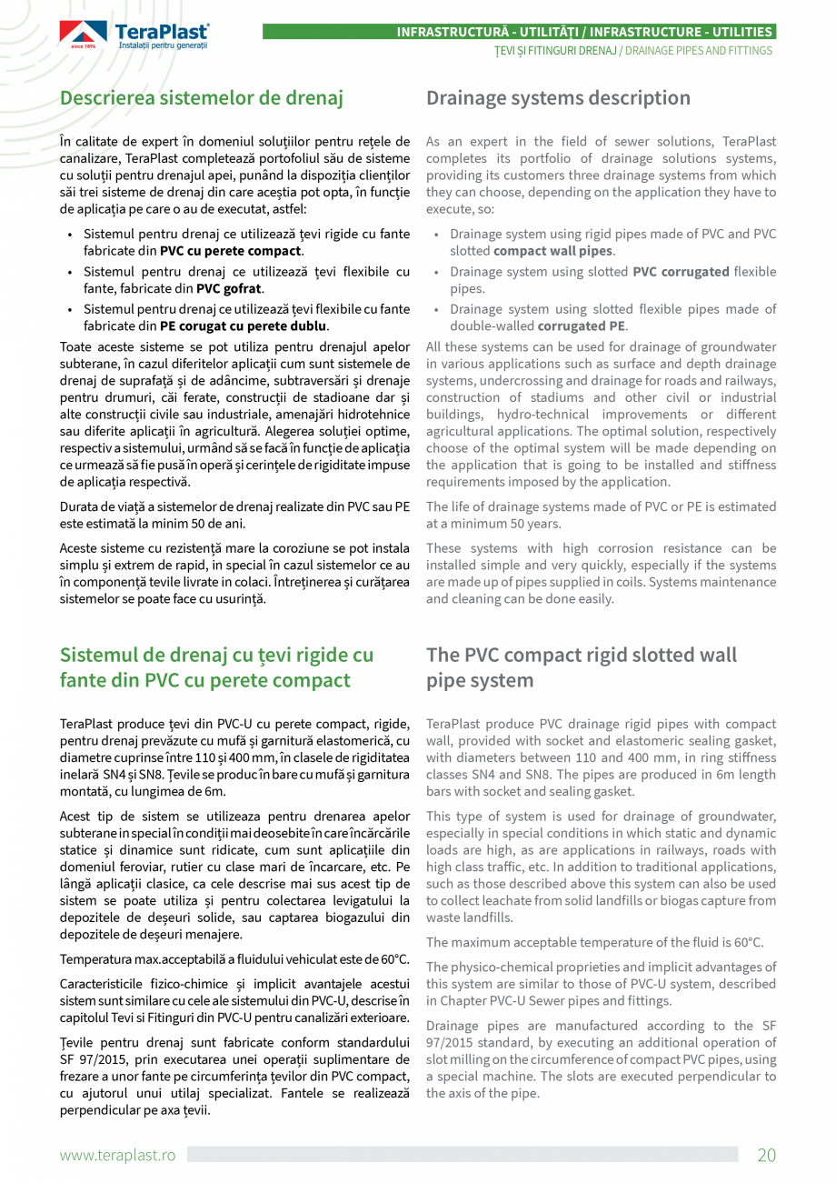 Pagina 2-Tevi din PE si PVC pentru drenaj  TeraPlast Specificații tehnice Romana, Engleza bricate din PVC...