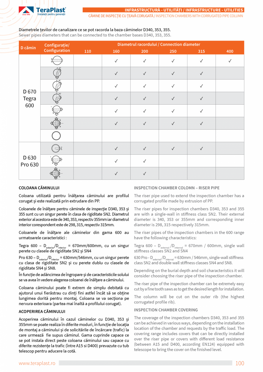 Pagina 4-Cămine de inspecție cu coloană din țeava corugată TeraPlast Catalog, brosura Romana, Engleza...