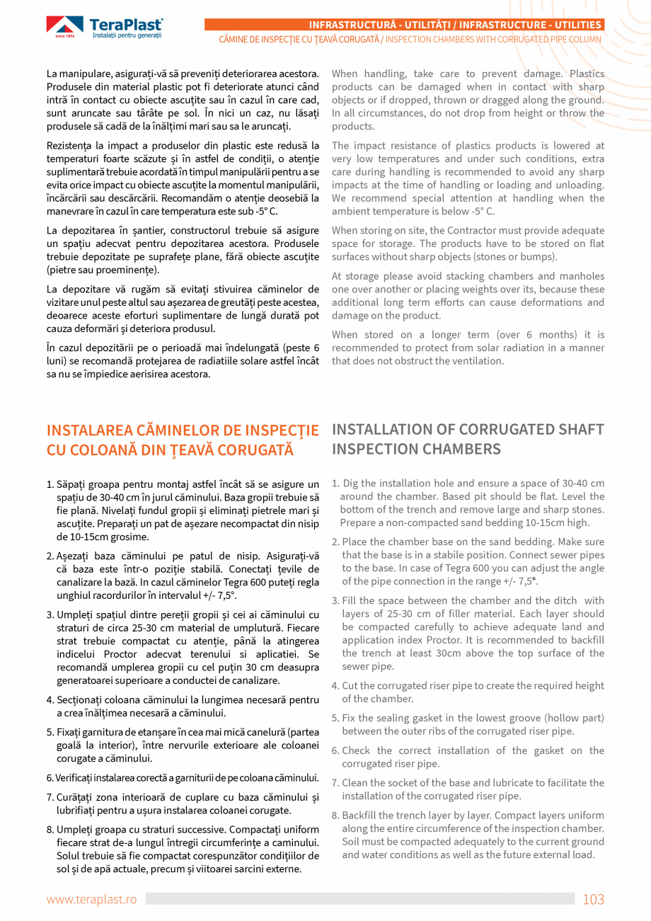 Pagina 7-Cămine de inspecție cu coloană din țeava corugată TeraPlast Catalog, brosura Romana, Engleza P ...