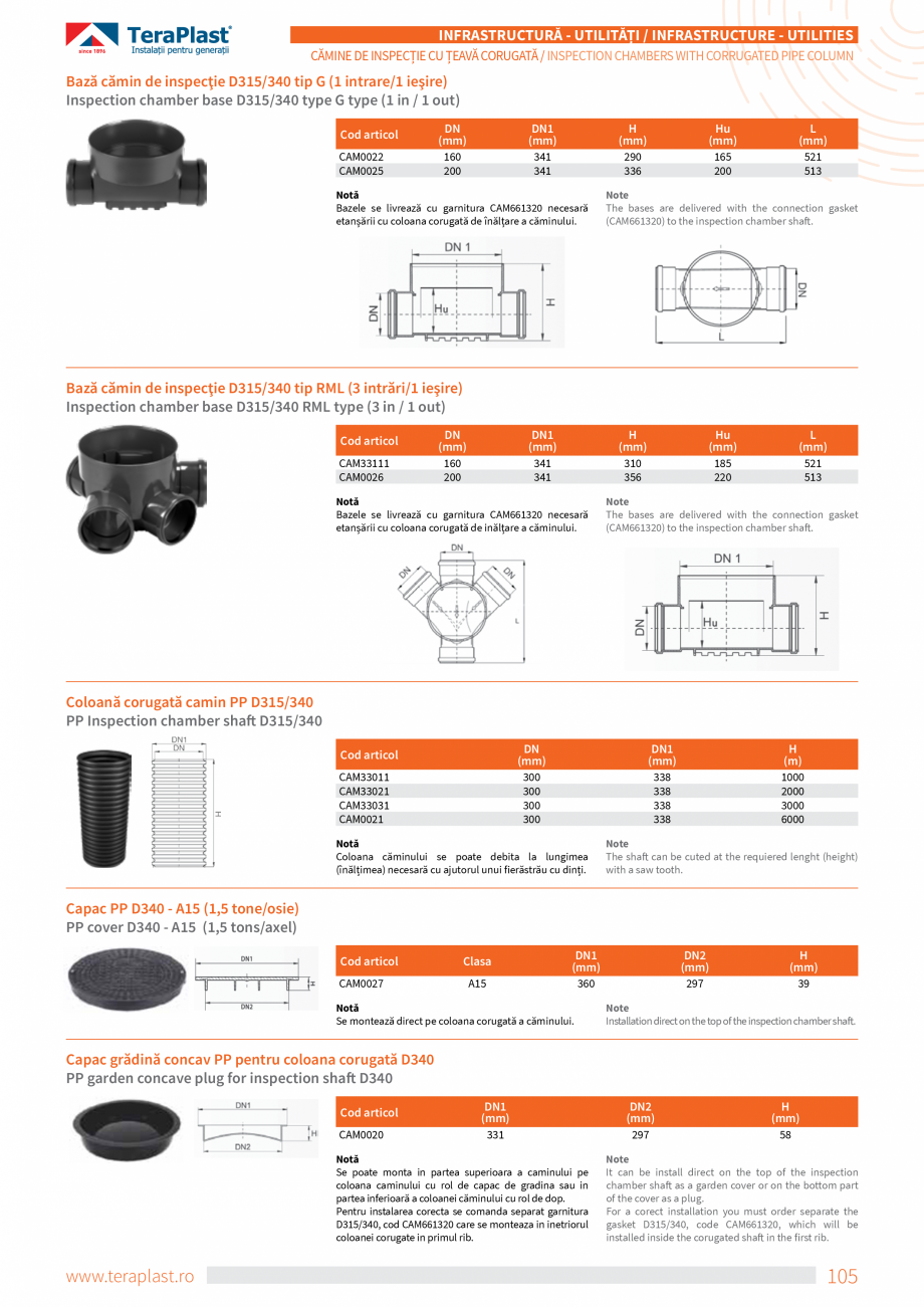 Pagina 9-Cămine de inspecție cu coloană din țeava corugată TeraPlast Catalog, brosura Romana, Engleza ...