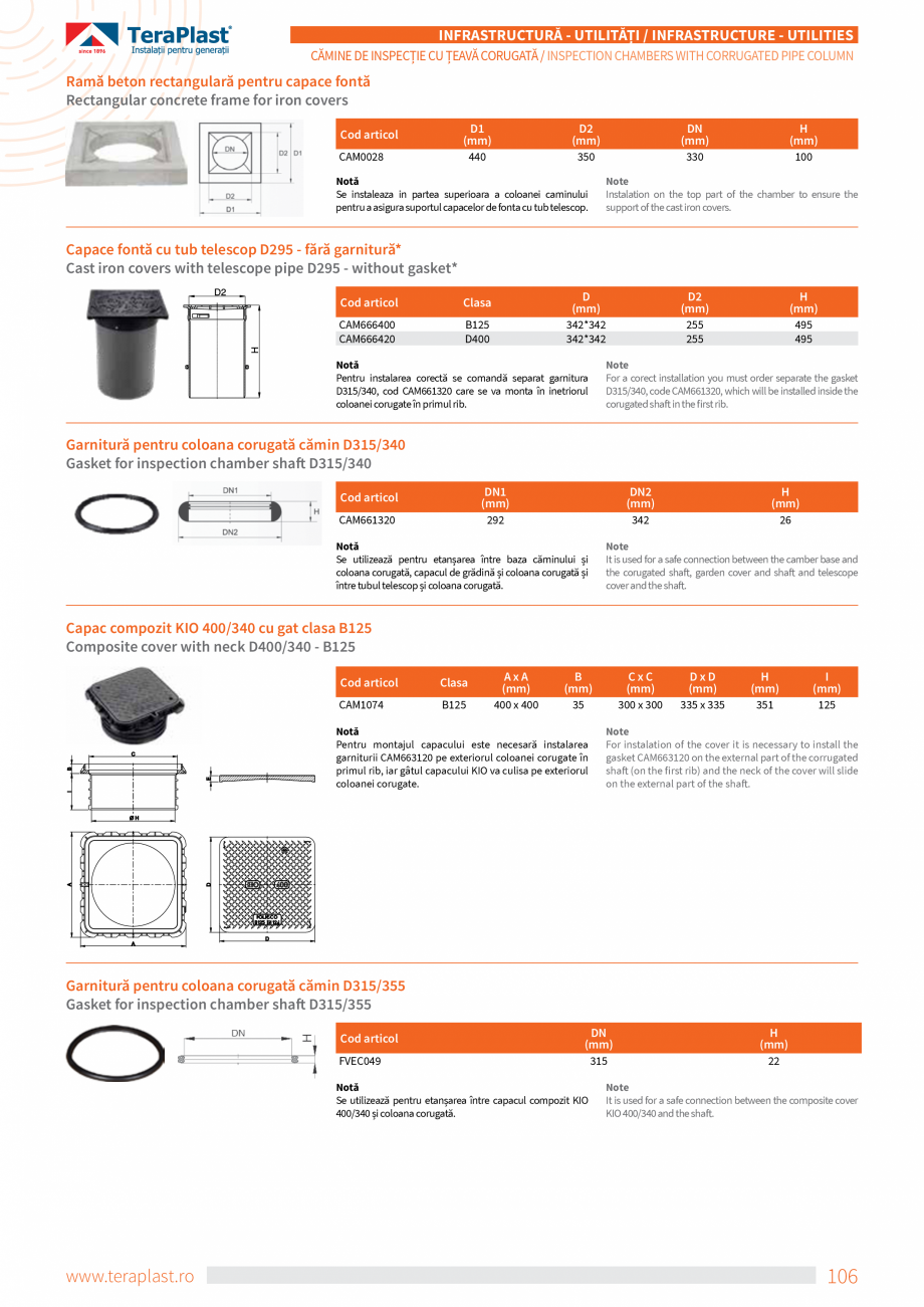 Pagina 10-Cămine de inspecție cu coloană din țeava corugată TeraPlast Catalog, brosura Romana, Engleza...