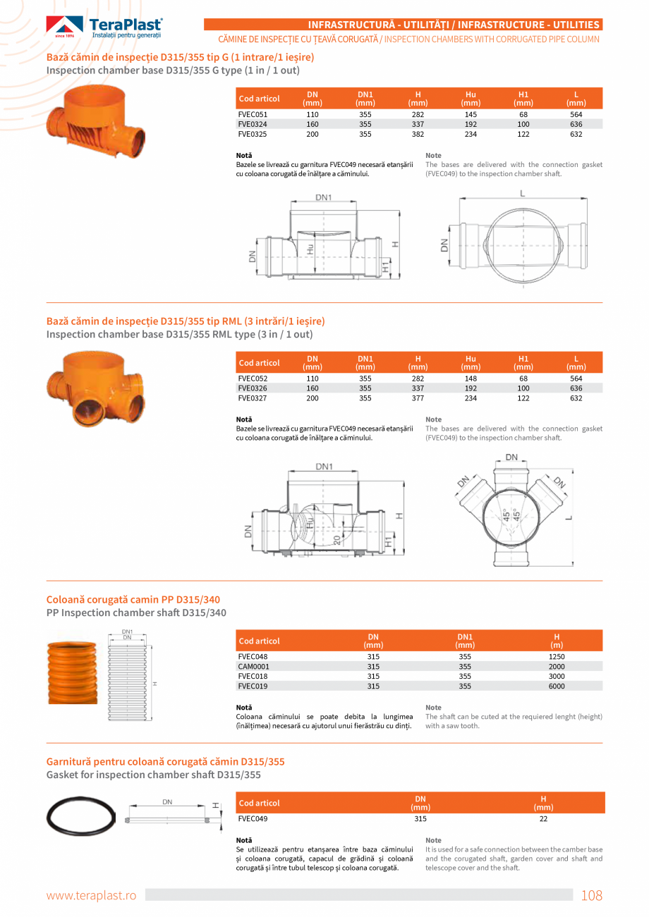 Pagina 12-Cămine de inspecție cu coloană din țeava corugată TeraPlast Catalog, brosura Romana, Engleza t ...