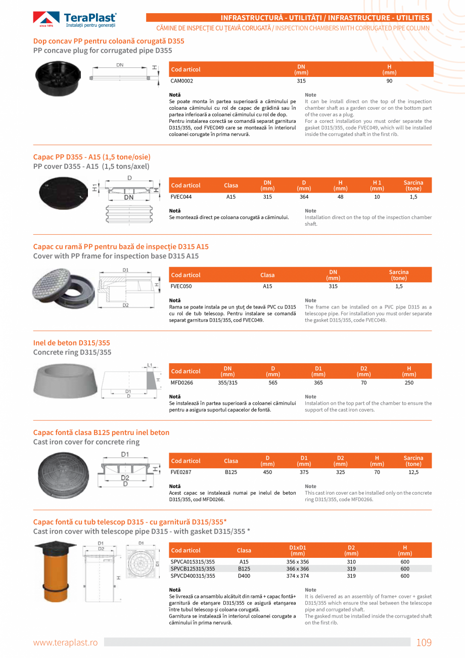 Pagina 13-Cămine de inspecție cu coloană din țeava corugată TeraPlast Catalog, brosura Romana, Engleza...