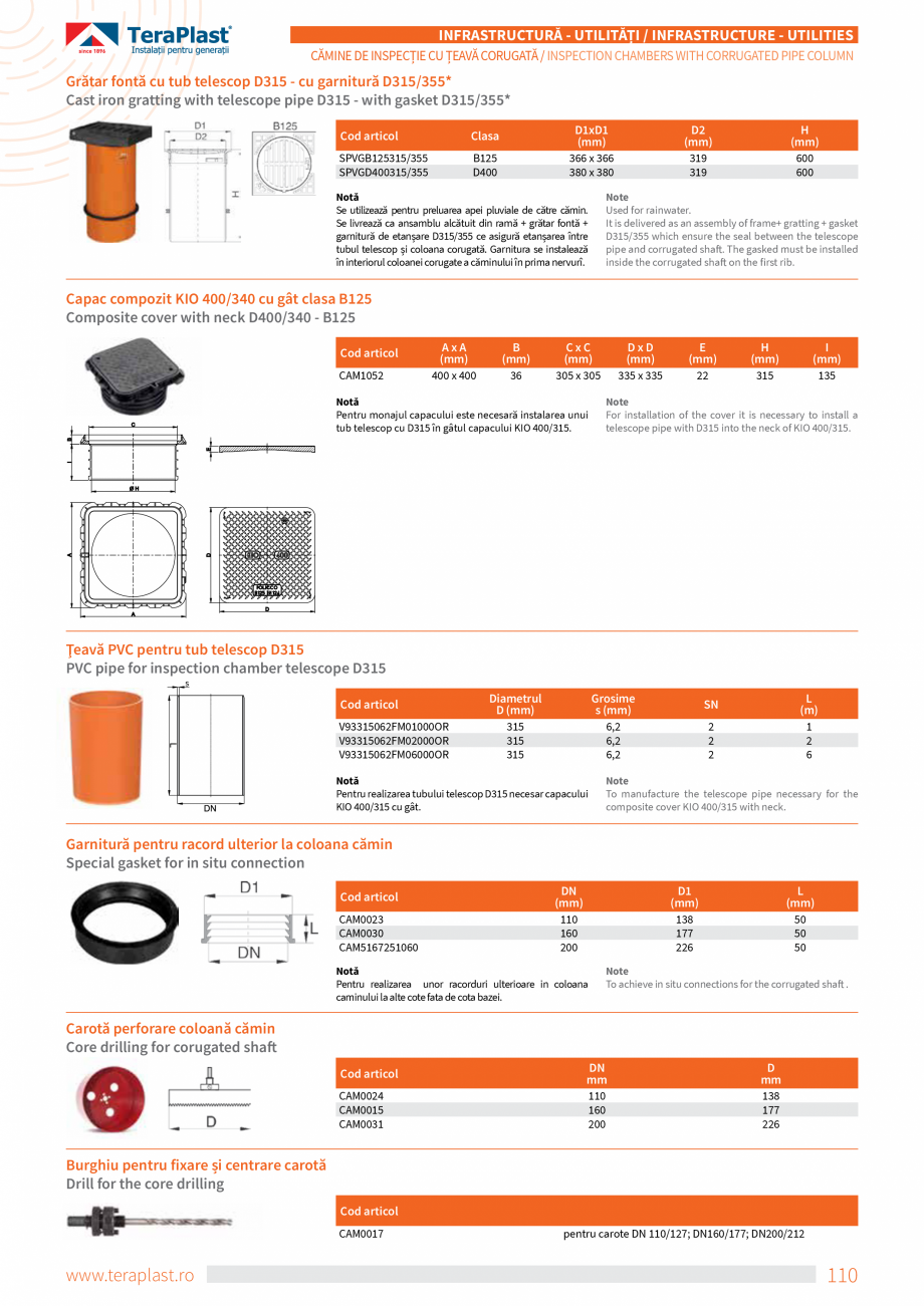 Pagina 14-Cămine de inspecție cu coloană din țeava corugată TeraPlast Catalog, brosura Romana, Engleza  -...