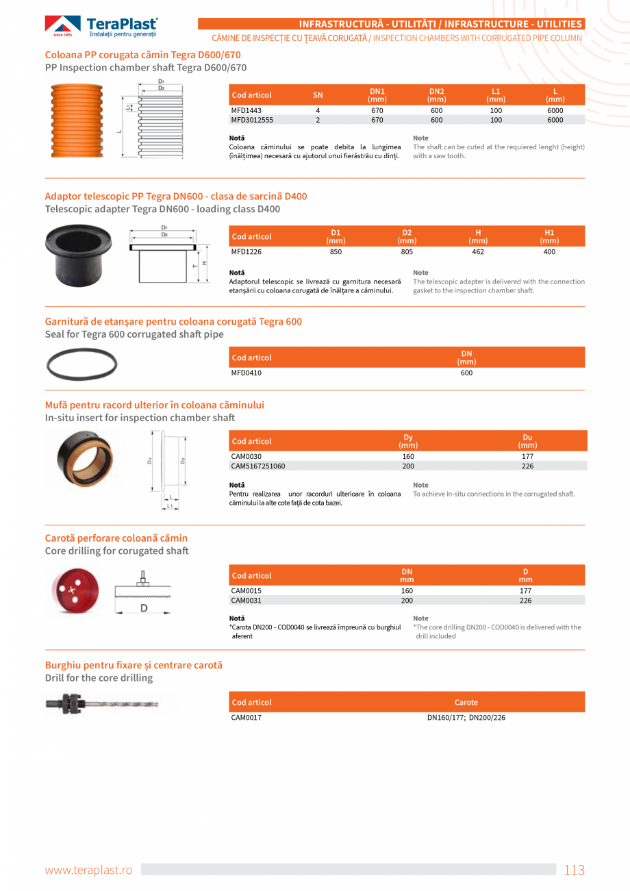 Pagina 17-Cămine de inspecție cu coloană din țeava corugată TeraPlast Catalog, brosura Romana, Engleza up...