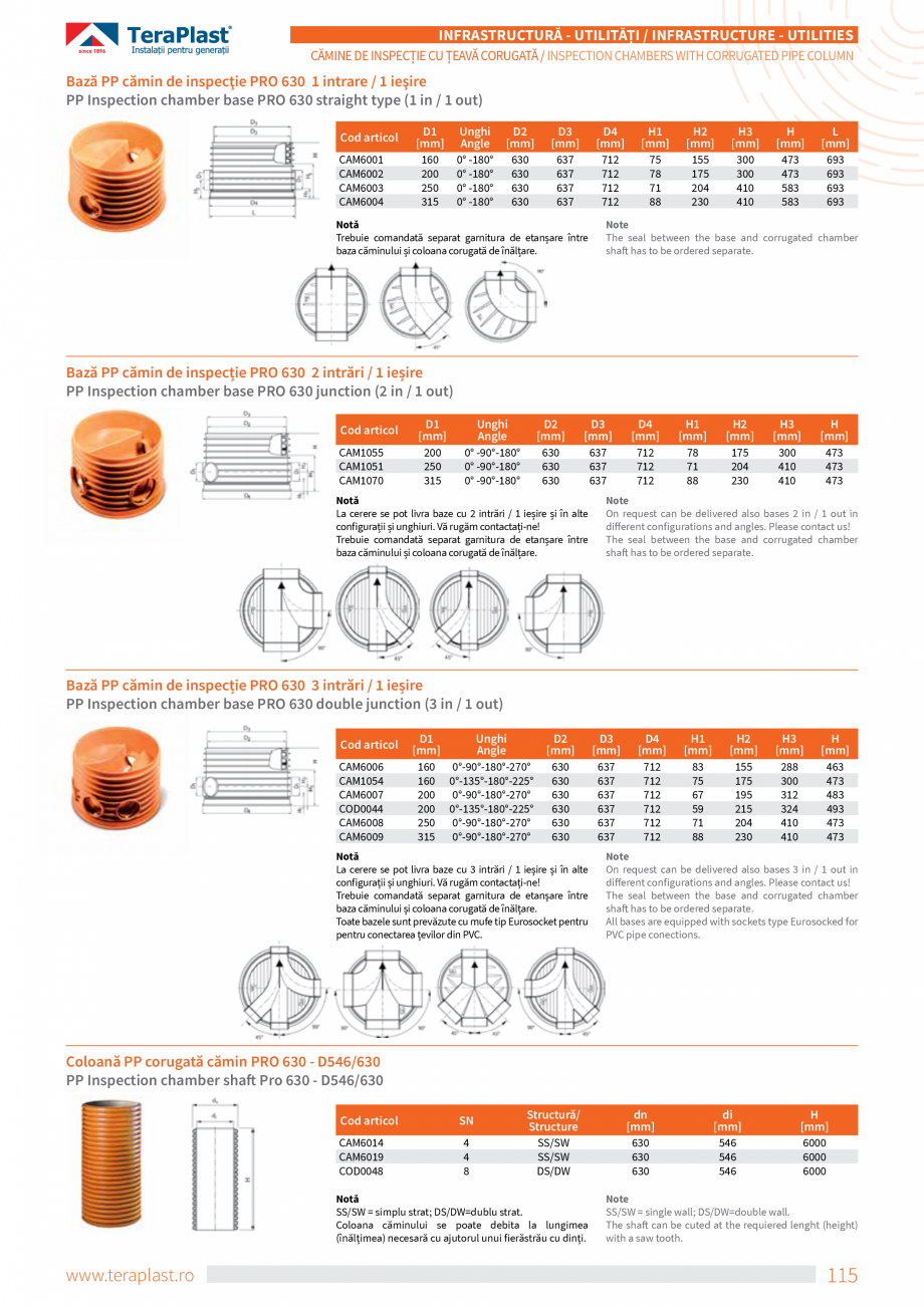 Pagina 19-Cămine de inspecție cu coloană din țeava corugată TeraPlast Catalog, brosura Romana, Engleza...
