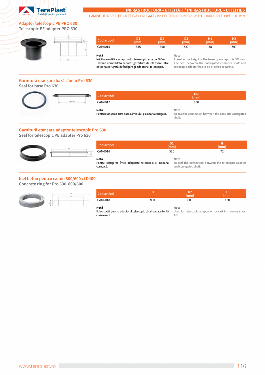 Pagina 20-Cămine de inspecție cu coloană din țeava corugată TeraPlast Catalog, brosura Romana, Engleza...