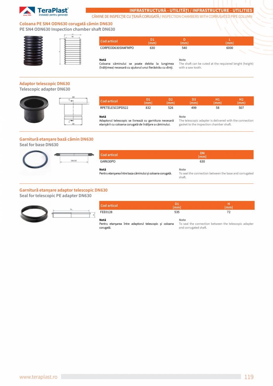 Pagina 23-Cămine de inspecție cu coloană din țeava corugată TeraPlast Catalog, brosura Romana, Engleza ip...