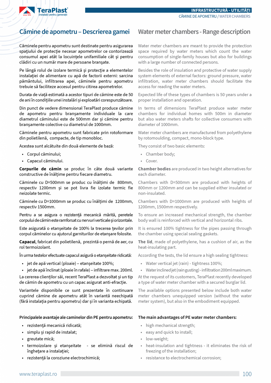 Pagina 2-Camine de apometru pentru retele de apa TeraPlast Catalog, brosura Romana, Engleza nal factors:...