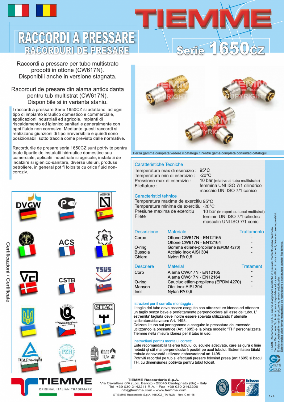 Pagina 1- Racord drept M TIEMME 1650 Fisa tehnica Romana 