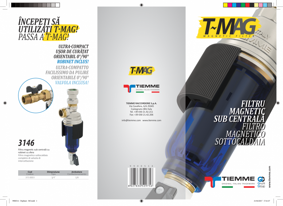 Pagina 1-Filtru magnetic sub centrala cu robinet sfera TIEMME T-MAG 3146 Catalog, brosura Romana, Italiana...