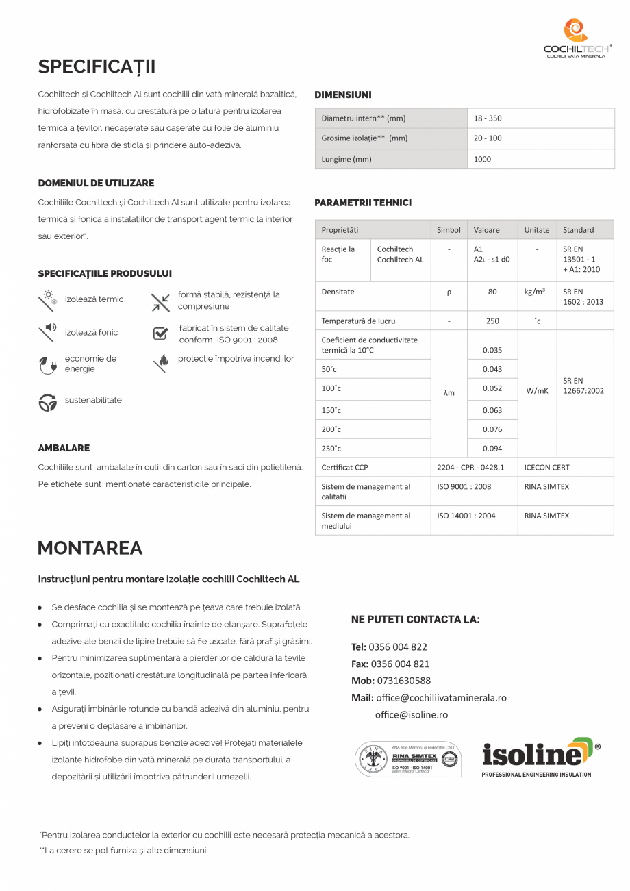 Pagina 2-Cochilii din vata minerala bazaltica COCHILTECH Cochilii caserate si necaserate Fisa tehnica Romana ...