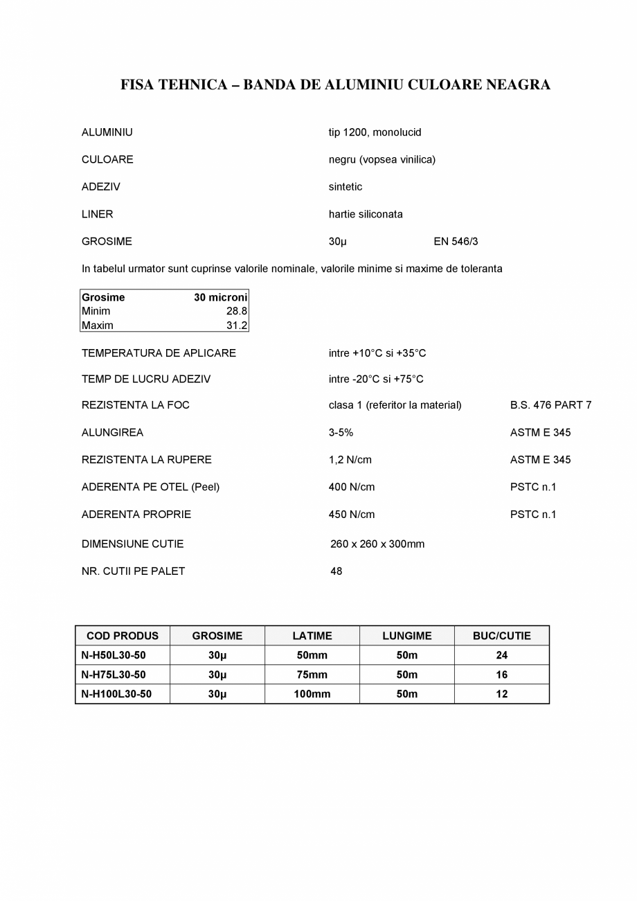 Pagina 1-Banda adeziva din aluminiu de culoare neagra BANDATECH COROPLAST Fisa tehnica Romana FISA TEHNICA...