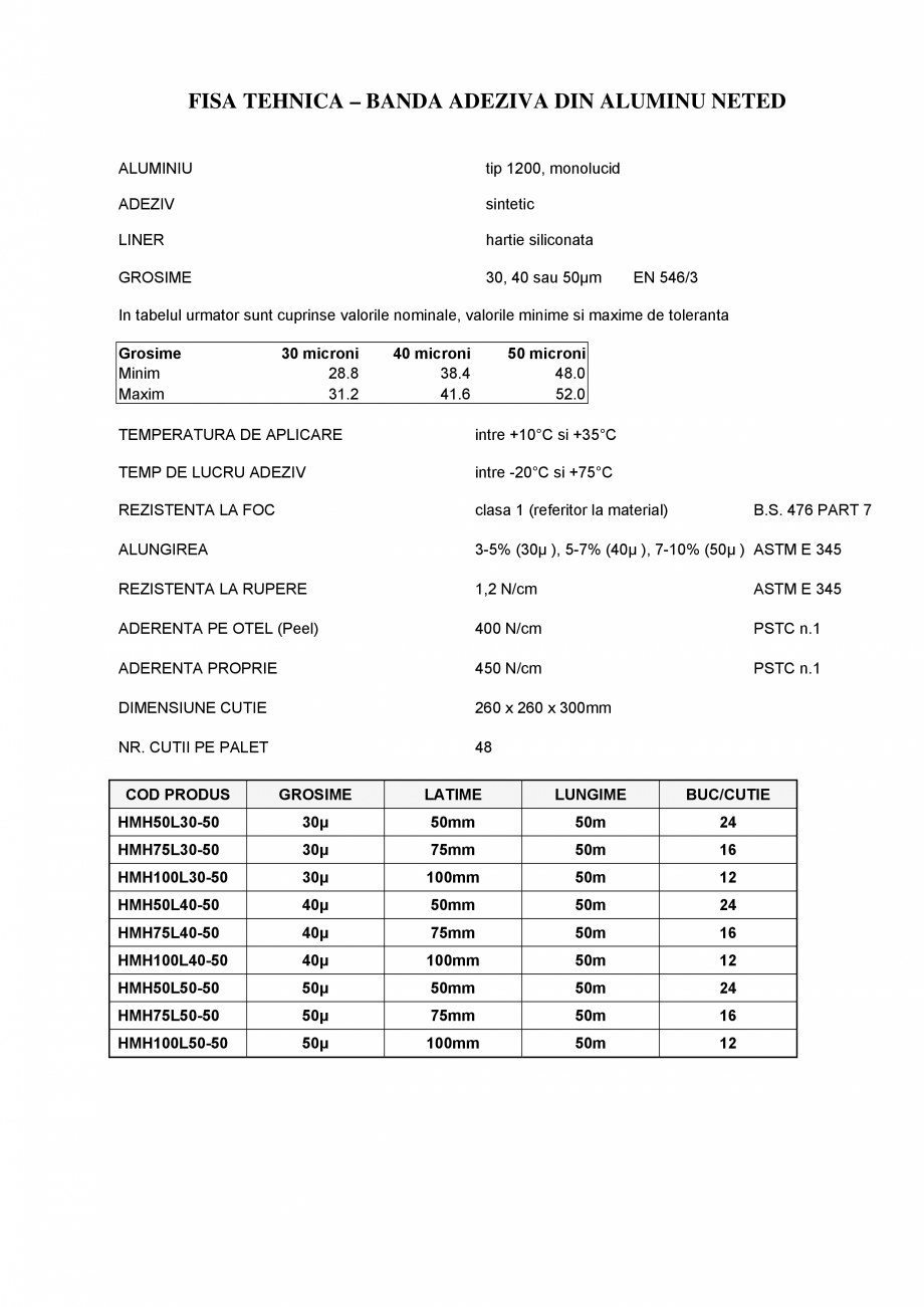 Pagina 1-Banda adeziva din aluminiu neted BANDATECH COROPLAST Fisa tehnica Romana FISA TEHNICA – BANDA...