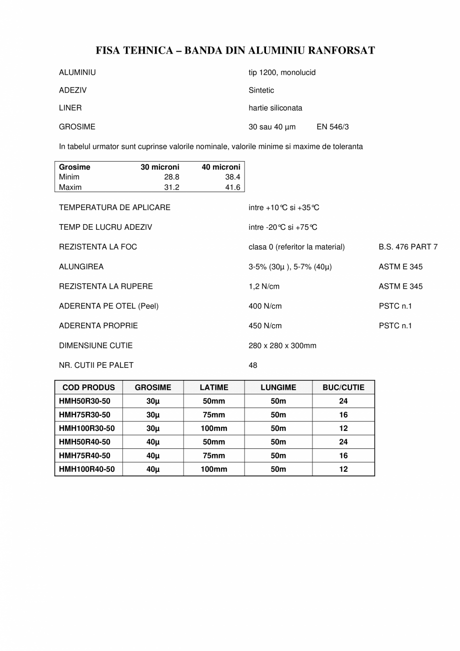 Pagina 1-Banda adeziva din aluminiu ranforsat BANDATECH COROPLAST Fisa tehnica Romana FISA TEHNICA – BANDA ...