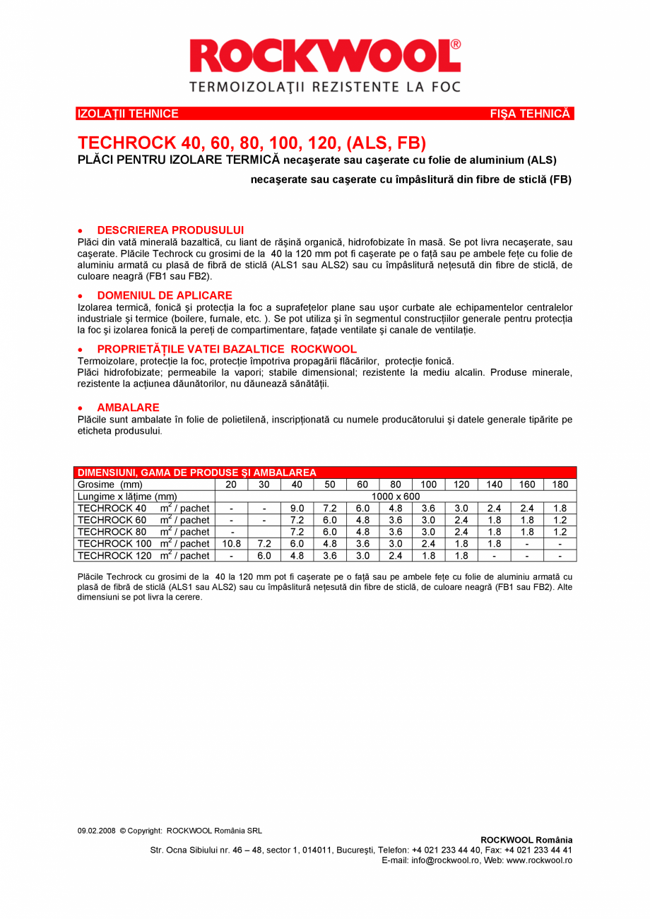 Pagina 1-Vata bazaltica in placi Techrock cu aluminiu si fara aluminiu BANDATECH Techrock 80ALS Fisa tehnica ...