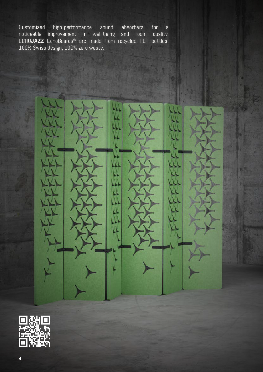 Pagina 4-Panouri pentru absorție acustică ECHOJAZZ EchoBoards Catalog, brosura 4 PET bottles per square...