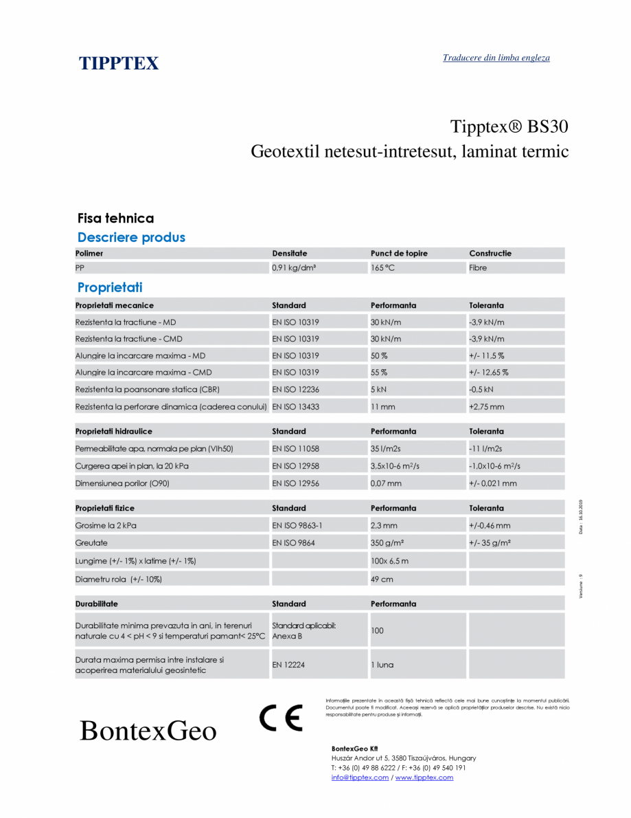 Pagina 1-Geotextil netesut-intretesut - Tipptex® BS30 INOVECO Fisa tehnica Romana Traducere din limba...