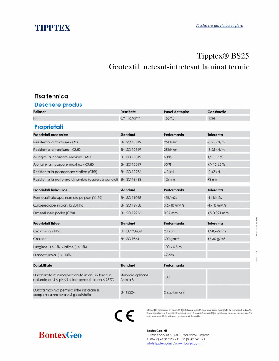 Pagina 1 - Geotextil netesut-intretesut - Tipptex® BS25 INOVECO Fisa tehnica Romana Traducere...