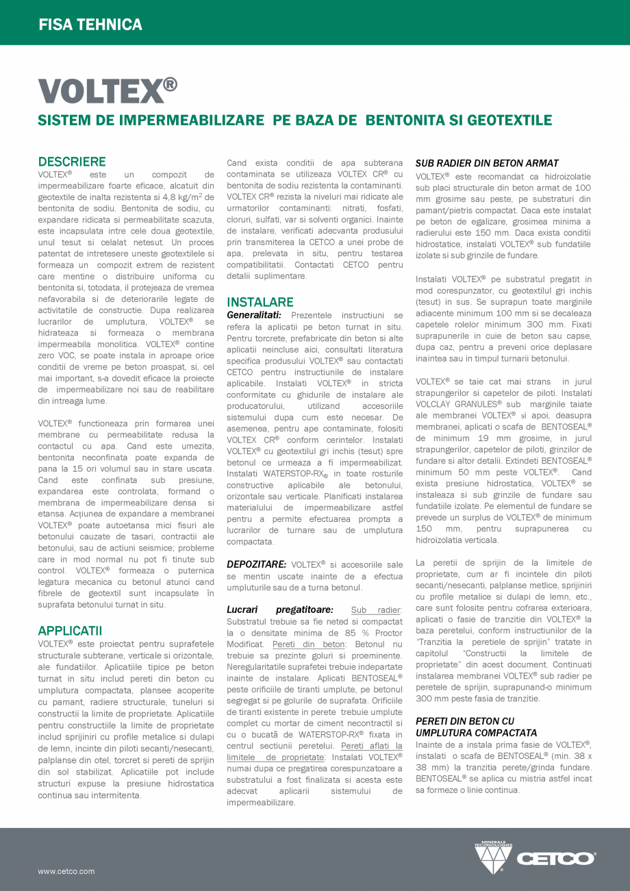 Pagina 1-Sistem de impermeabilizare pe baza de bentonita si geotextile INOVECO VOLTEX® Fisa tehnica...