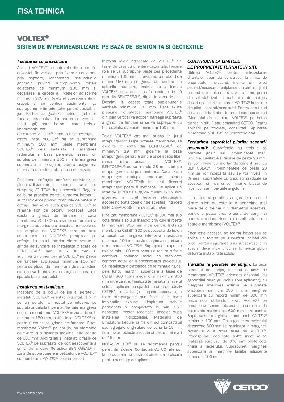 Pagina 2-Sistem de impermeabilizare pe baza de bentonita si geotextile INOVECO VOLTEX® Fisa tehnica...