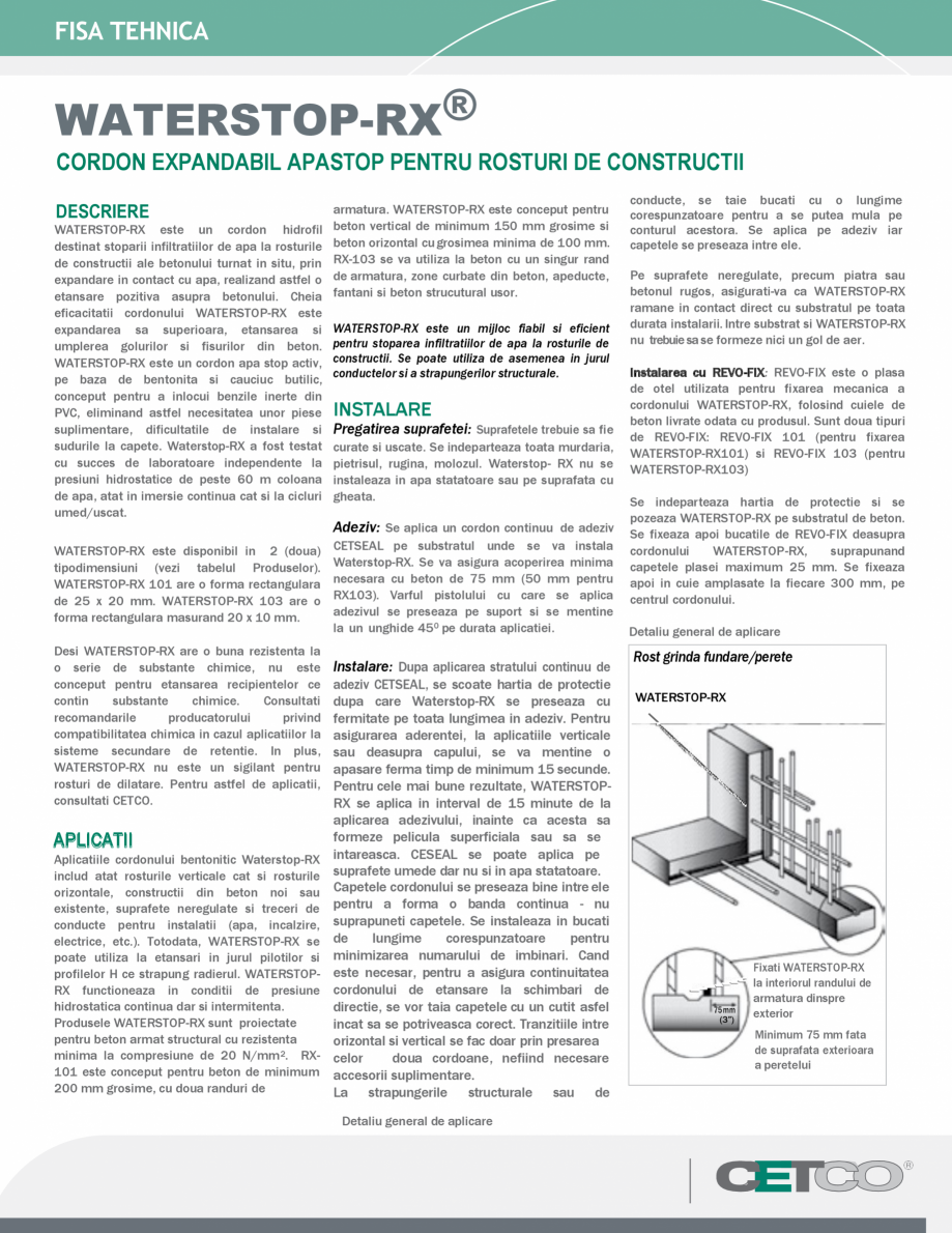 Pagina 1-Benzi de impermeabilizare INOVECO WATERSTOP-RX Fisa tehnica Romana FISA TEHNICA

WATERSTOP-RX®...