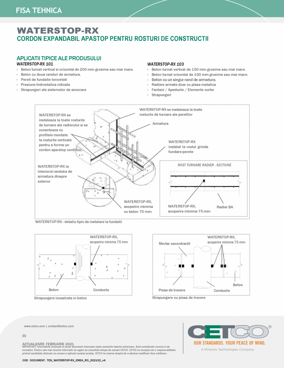 Pagina 4-Benzi de impermeabilizare INOVECO WATERSTOP-RX Fisa tehnica Romana  care se aplica
adezivul se...