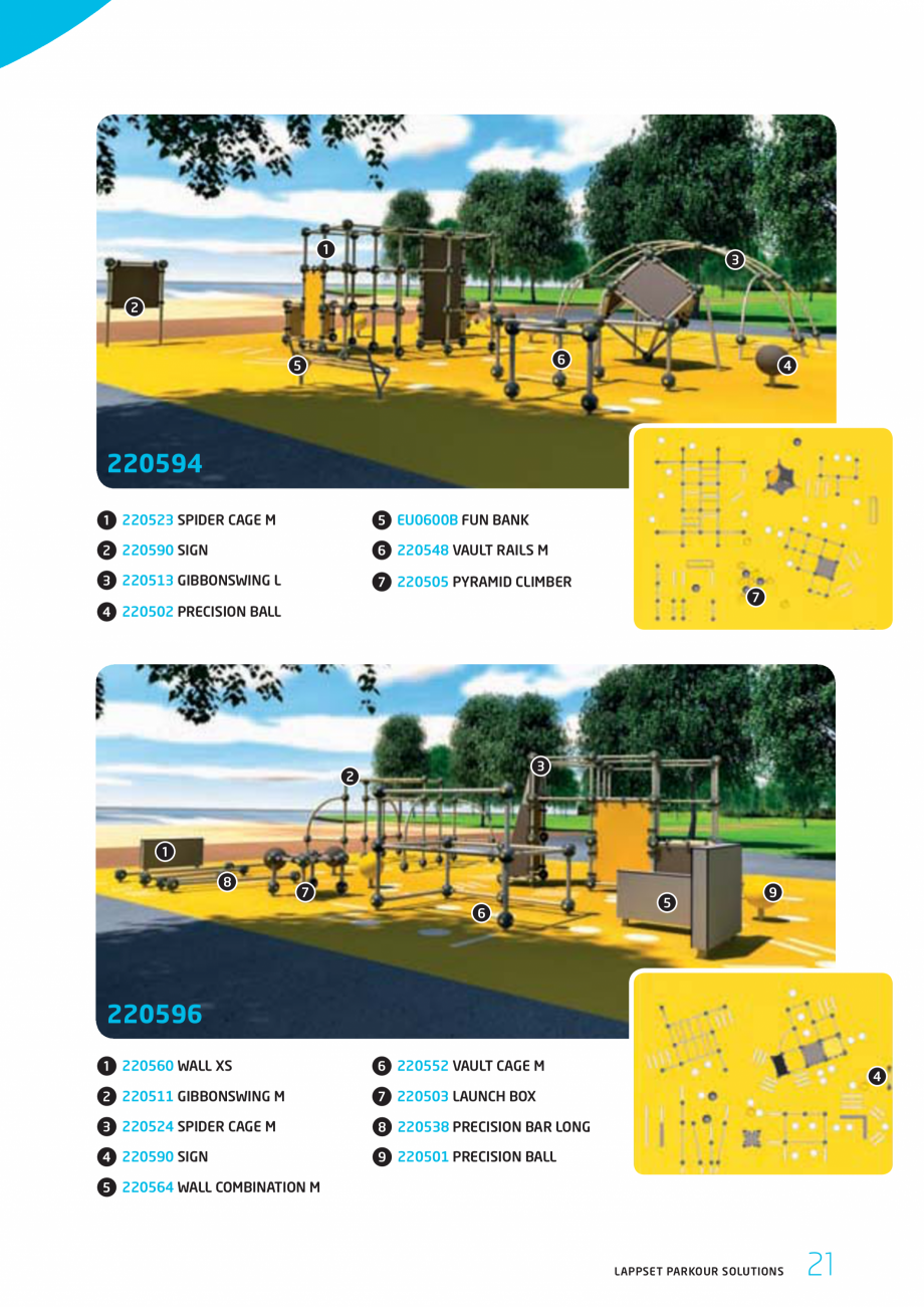 Pagina 21-Echipamente si solutii pentru Parkour  LAPPSET CLOXX Catalog, brosura Engleza G
Fall height...