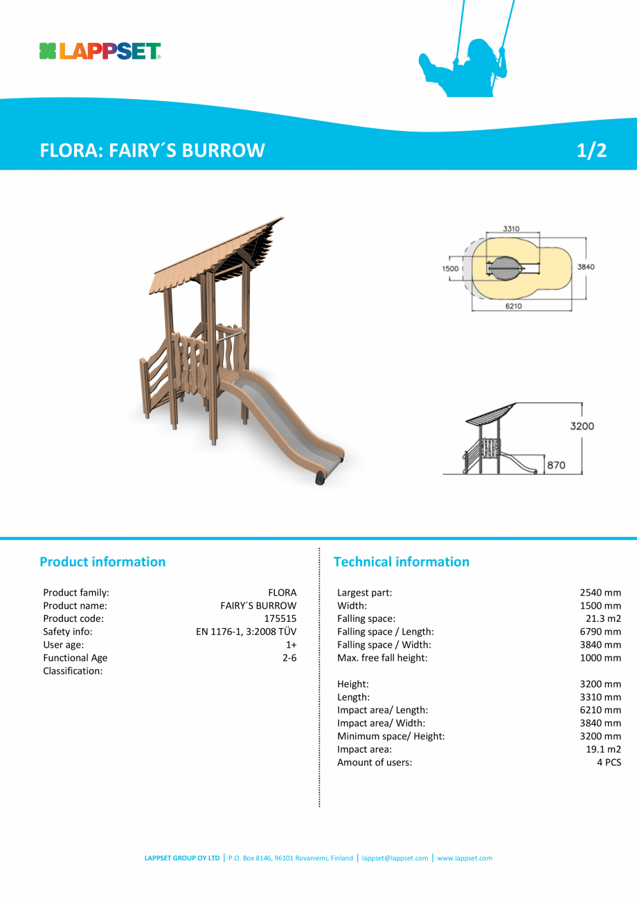 Pagina 1-Echipament de joaca din lemn 175515  LAPPSET FLORA Fisa tehnica Engleza FLORA: FAIRY´S BURROW
...