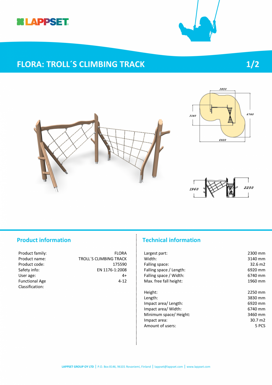 Pagina 1-Echipament de catarat din lemn 175590 LAPPSET FLORA Fisa tehnica Engleza FLORA: TROLL´S CLIMBING...