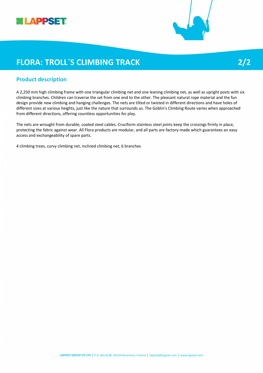 Pagina 2-Echipament de catarat din lemn 175590 LAPPSET FLORA Fisa tehnica Engleza g and hanging challenges....