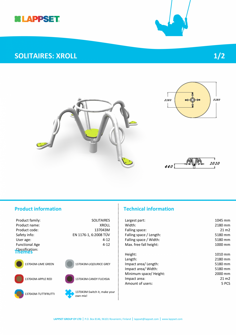 Pagina 1-Echipament de joaca pentru copii XROLL 137043M LAPPSET CLOXX Fisa tehnica Engleza SOLITAIRES: XROLL
...