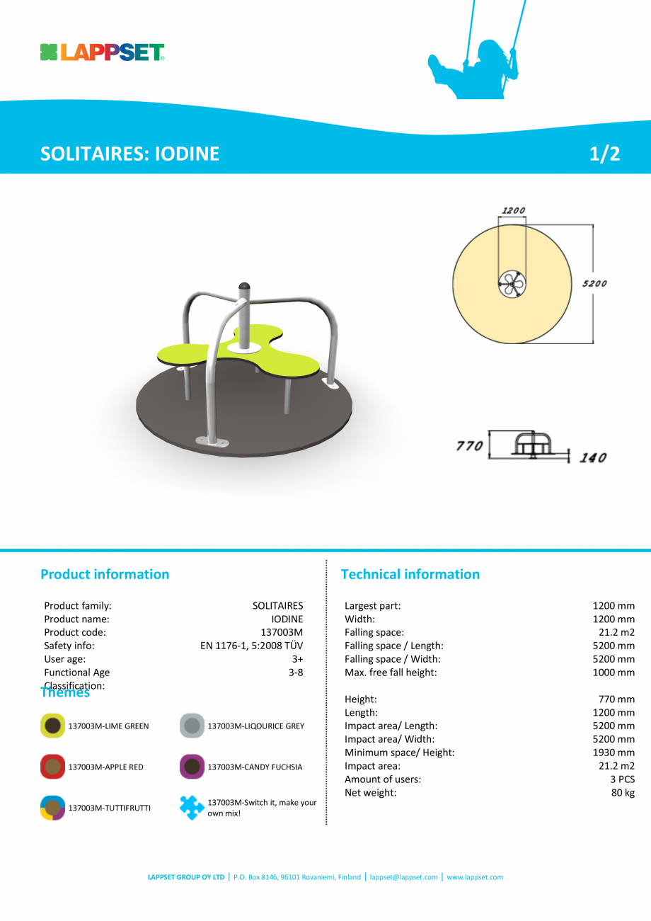 Pagina 1-Echipament de joaca pentru copii IODINE 137003M LAPPSET CLOXX Fisa tehnica Engleza SOLITAIRES:...