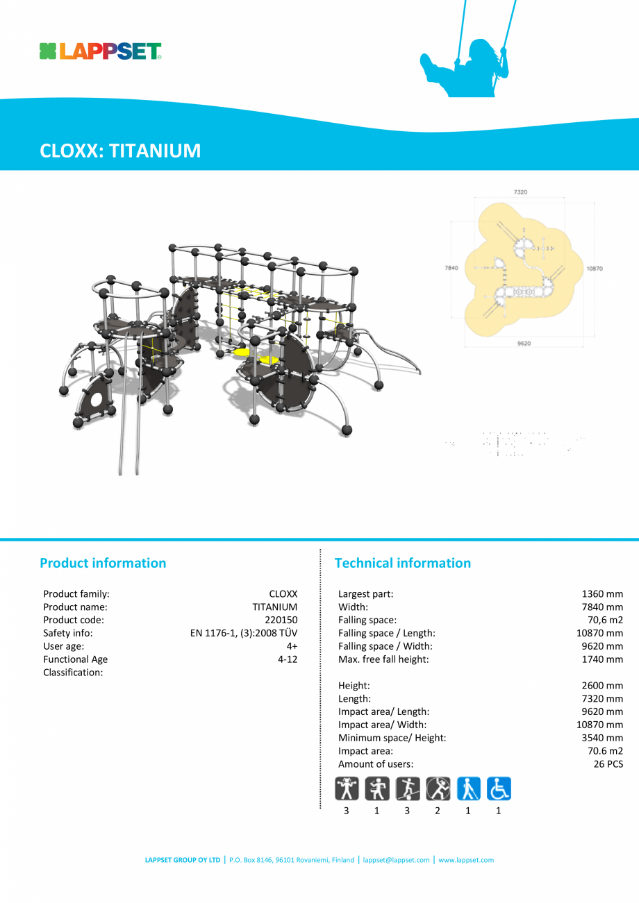 Pagina 1-Echipament de catarat TITANIUM 220150 LAPPSET CLOXX Fisa tehnica Engleza CLOXX: TITANIUM

Product...