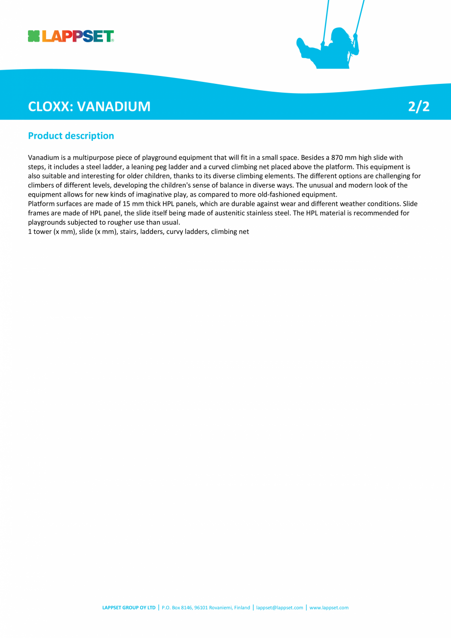 Pagina 2 - Echipament de catarat cu tobogan VANADIUM 220313 LAPPSET CLOXX Fisa tehnica Engleza  to...