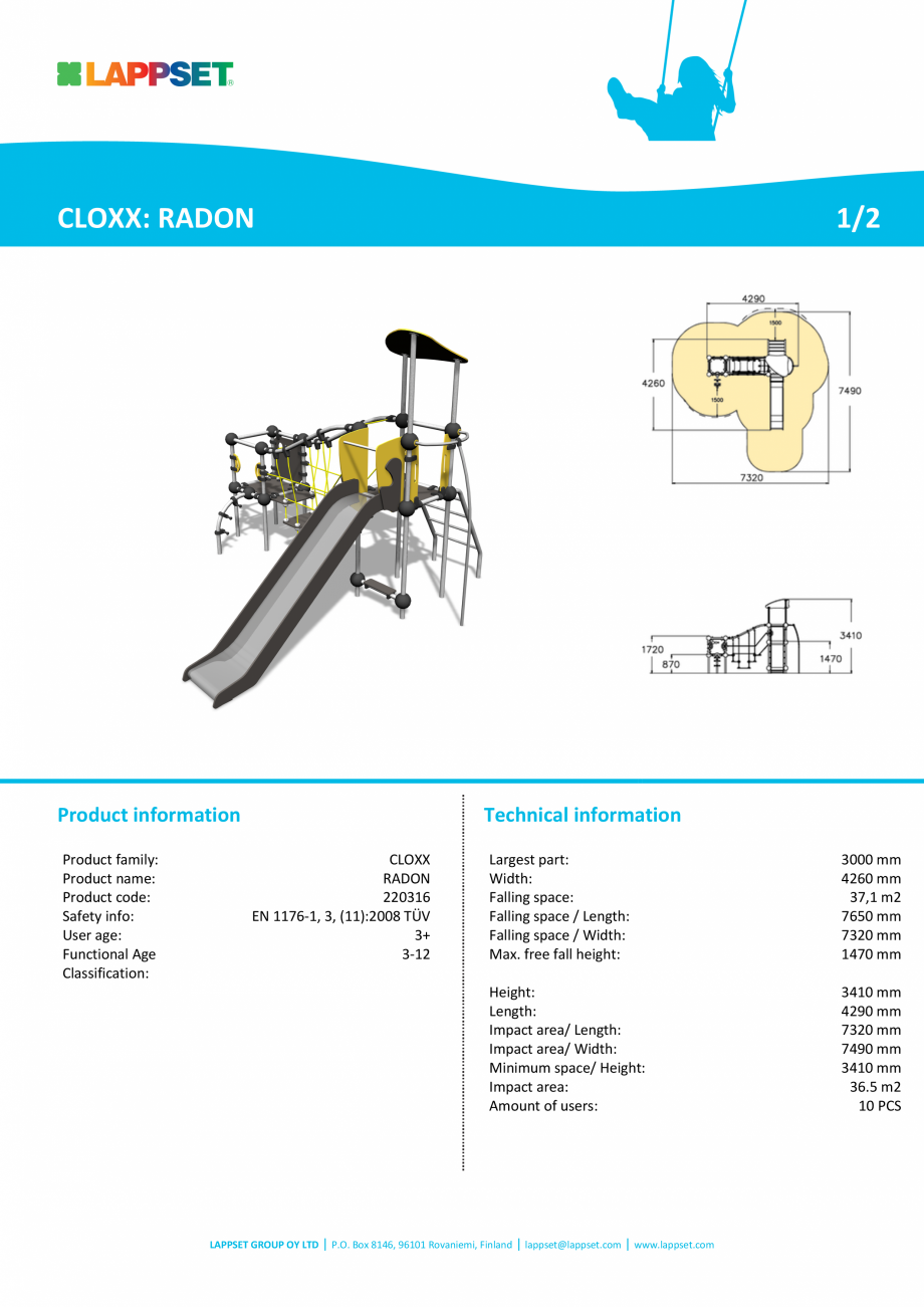 Pagina 1-Echipament de catarat cu tobogan RADON 220316  LAPPSET CLOXX Fisa tehnica Engleza CLOXX: RADON
...